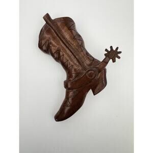 Cowboy Boot VTG Wooden Brooch Pin Hand Carved Artisan Wood Western Cowgirl Spur